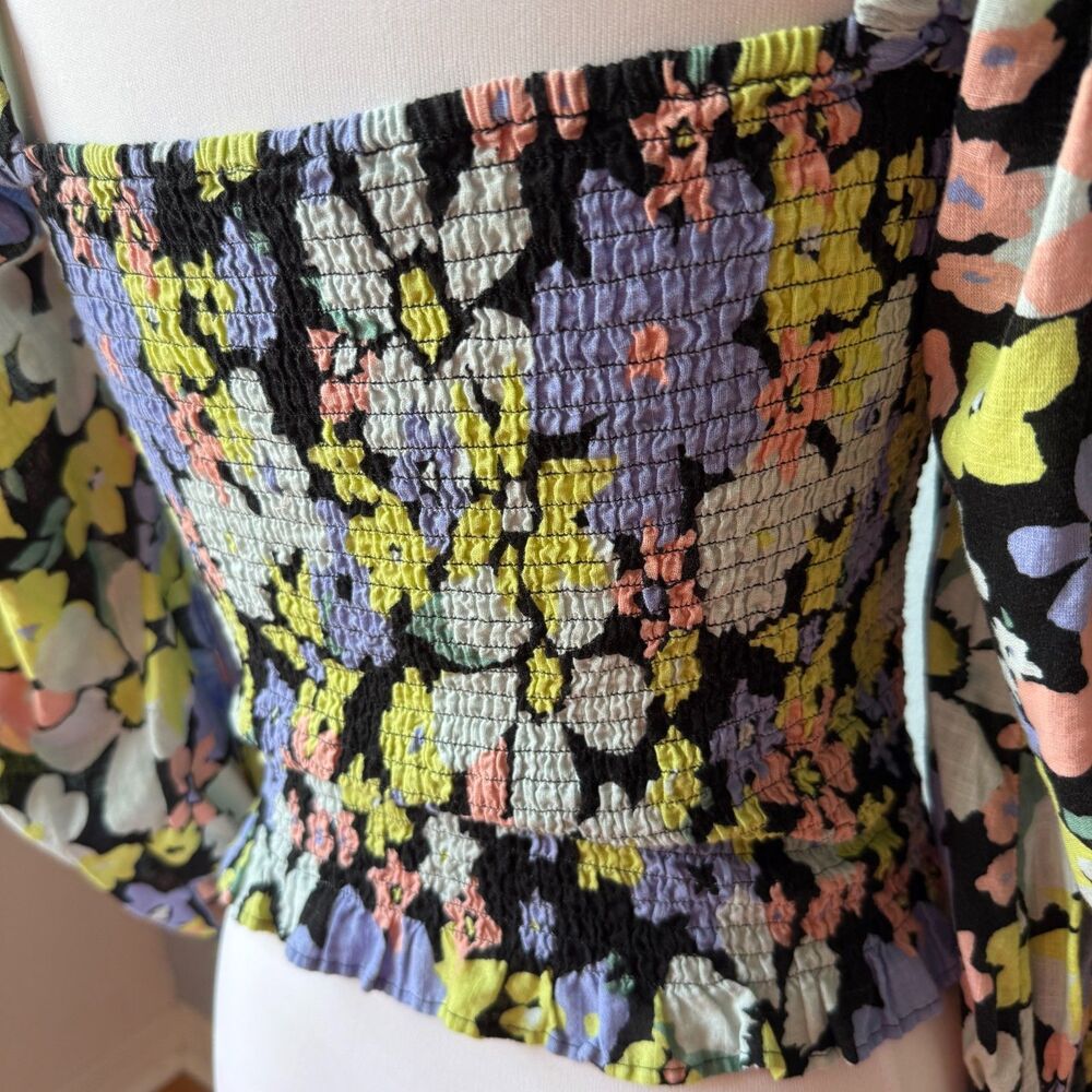 Free People | Ariana Floral Puff Sleeve Smocked Crop Size Medium - Picture 10 of 13